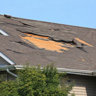 Wind-lifted and missing shingles on residential roof - 1st Capital Certified Roofing Austin TX