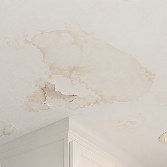 Interior ceiling water damage from roof leak - 1st Capital Certified Roofing Austin TX