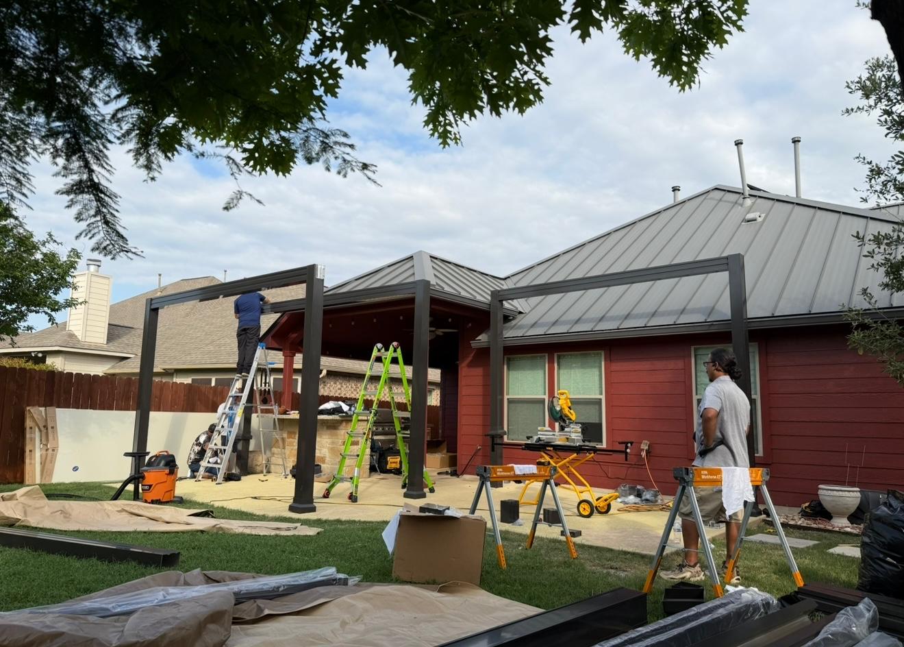 Patio cover frame installation in progress - Austin TX