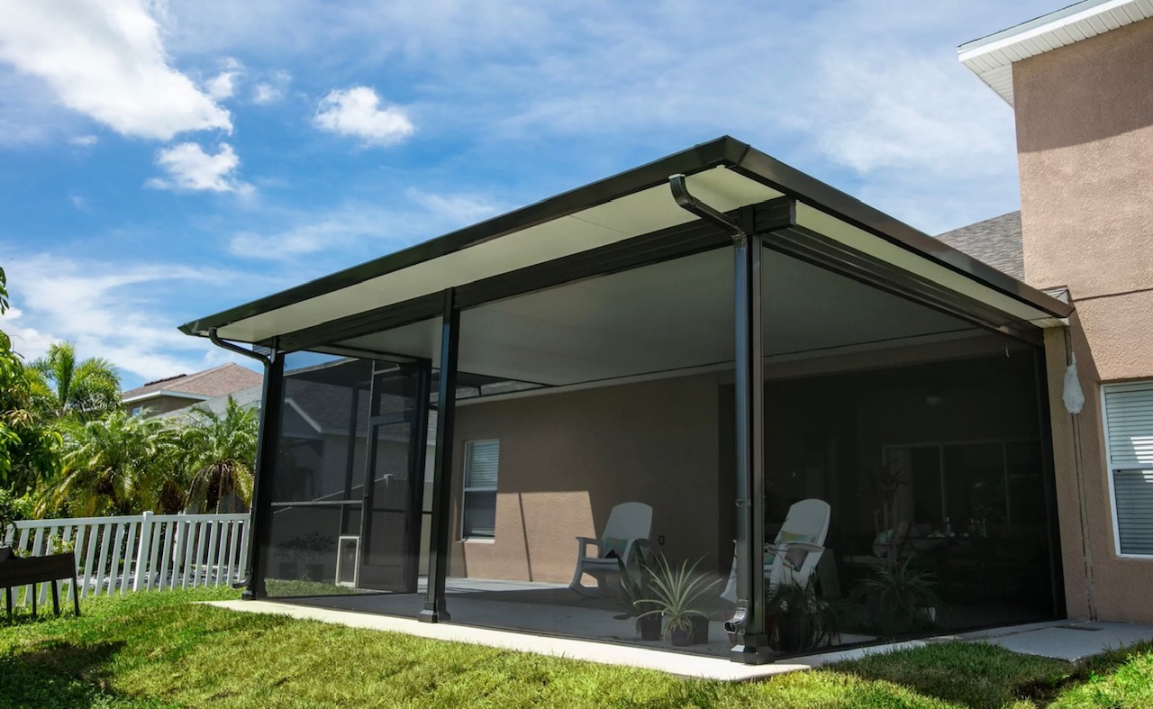 White patio cover side view Austin TX